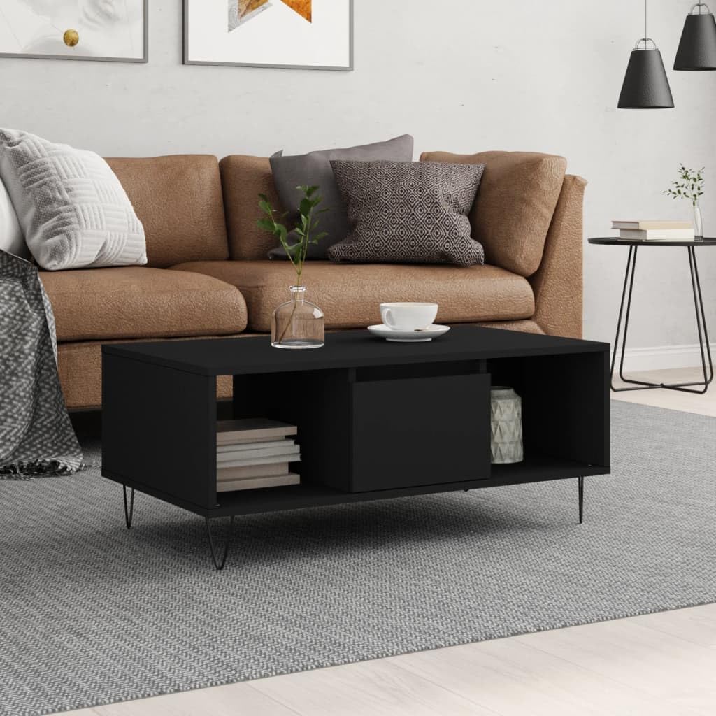 Homgoday Tavolino da caffè nero, 90 x 50 x 36,5 cm, in legno ingegnerizzato, tavolino da tè per soggiorno, sala d'accoglienza degli ospiti, camera da letto e ufficio, tipo 3