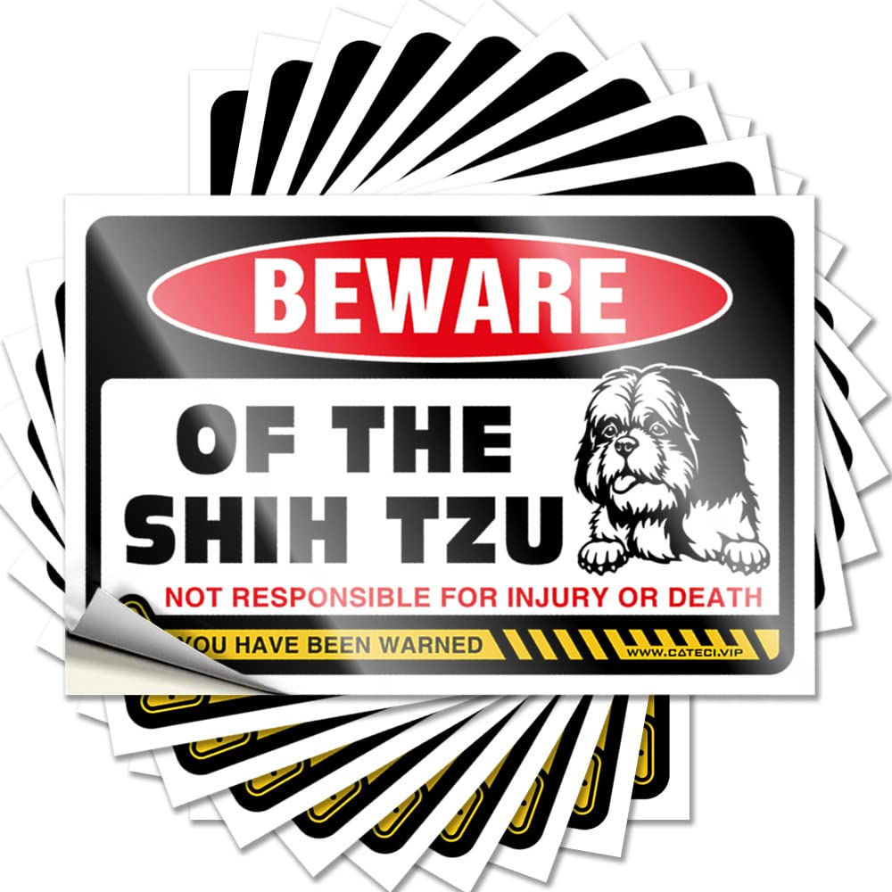 Core Stickers Aesthetic Decals, Men Cute Pattern Design for Billiards Notebook | Window Removable Vinyl Beware of Shih Tzu(6X9CM)