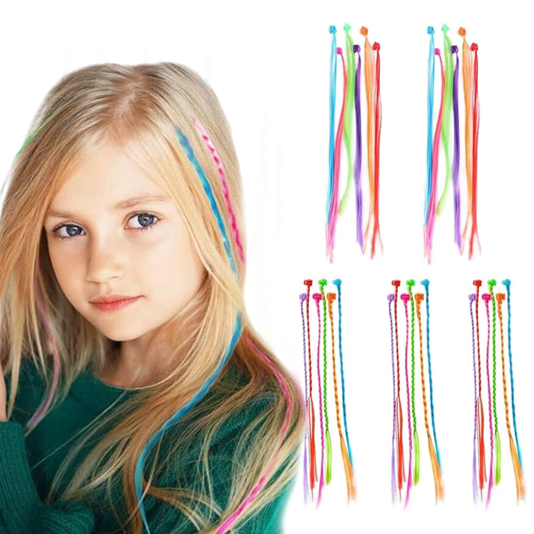 DULSPUE 6er-Set Bunte Haarsträhnen Zum Einflechten – Für Mädchen, Party, Karneval, 40 Cm