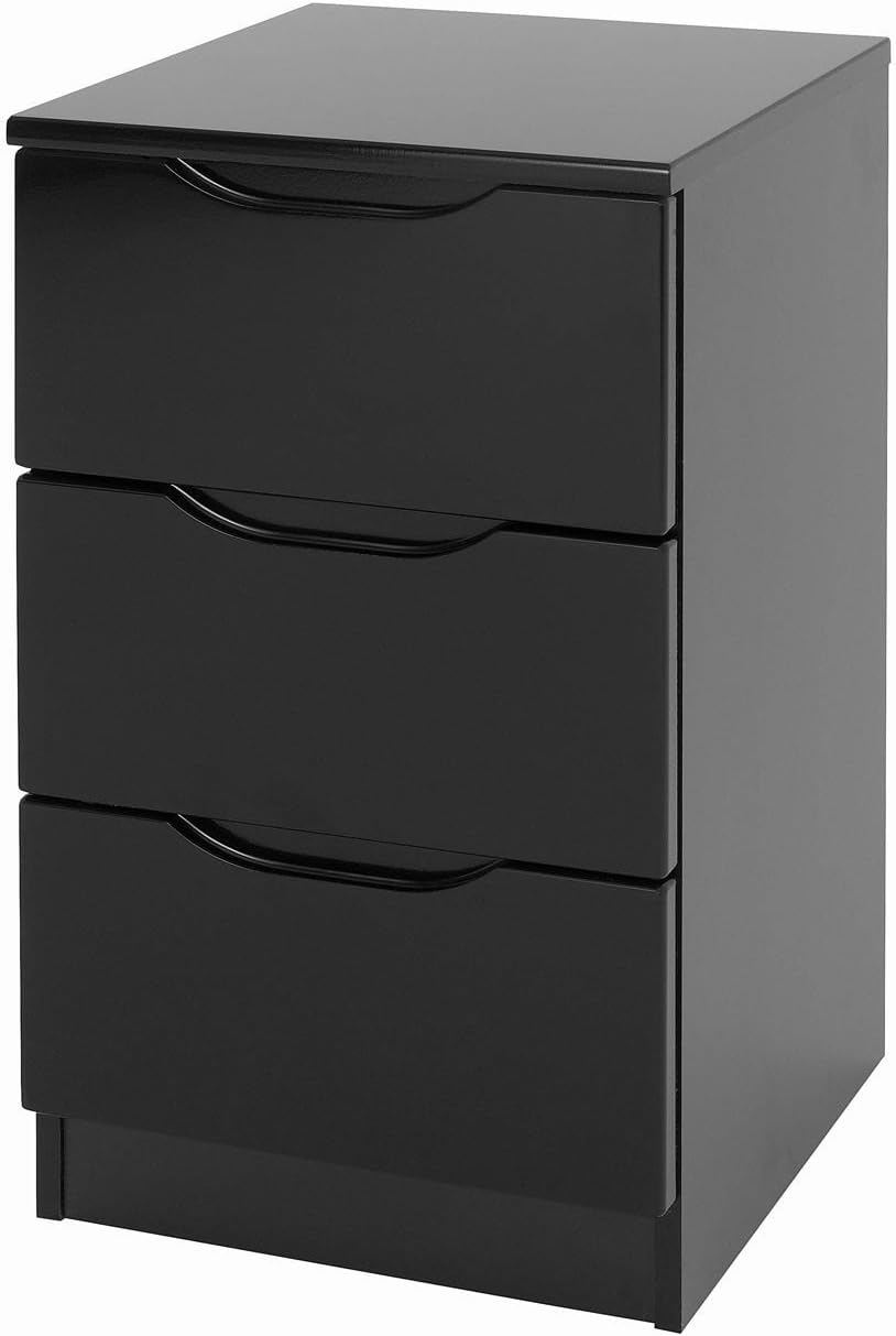 Black Bedside Cabinet - MDF, modern design, high gloss finish - 3 ...
