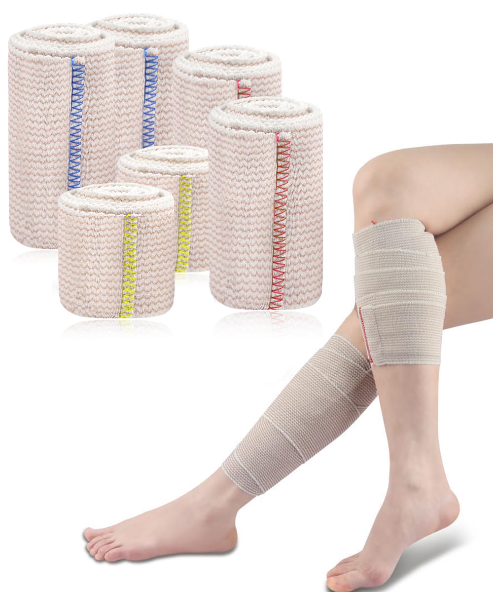 Heatunk Premium Elastic Bandage Wrap - 6-Pack (2x2", 2x3", 2x4") - Self-Closing Compression Support for Foot, Ankle, Wrist, and Knee
