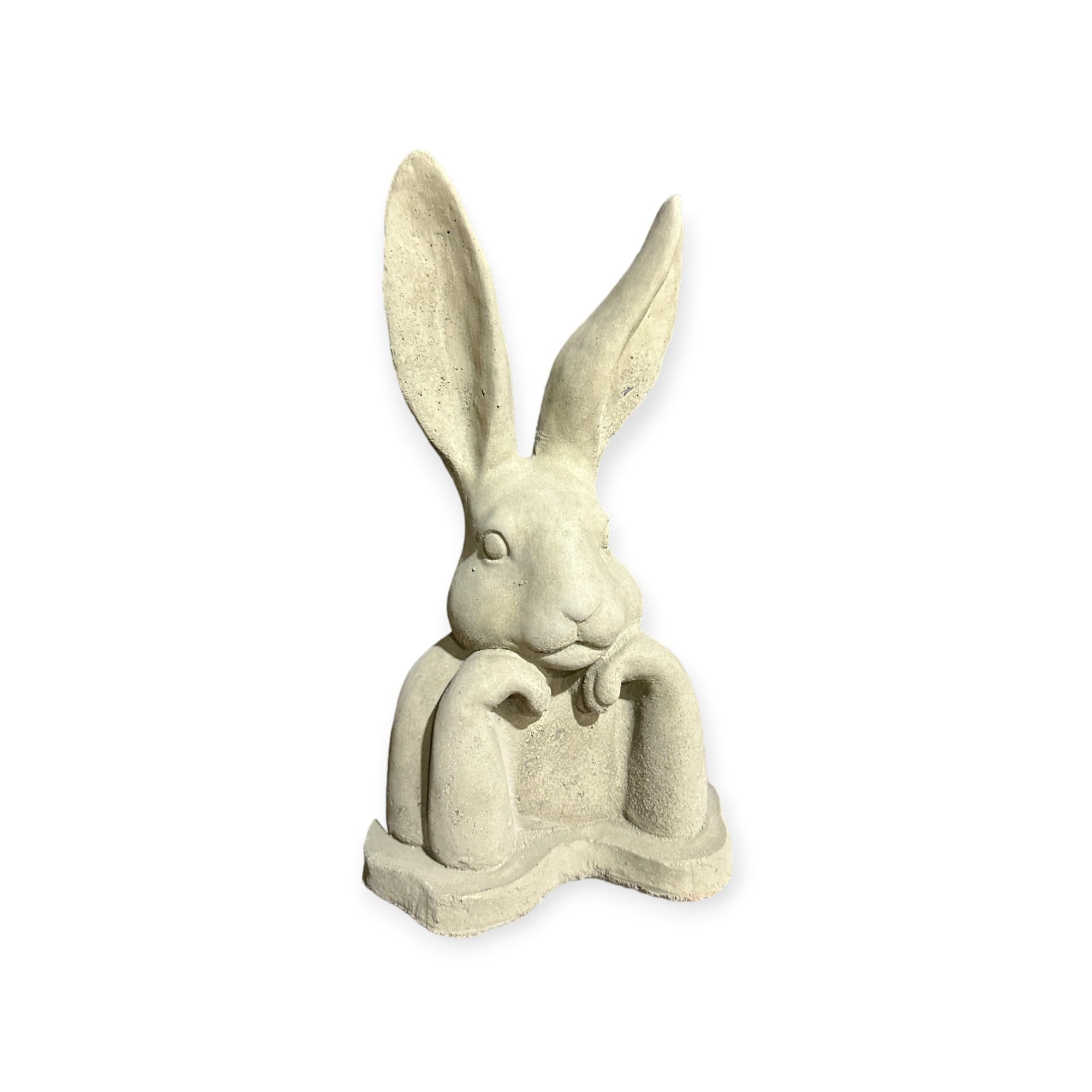 OriginalPaul Skulp & Betondesign Moderner aufgestützter Hase - Steinfigur mit stehenden Ohren (H/B/T: 31/17/13 cm, 3,5 kg) Steinguss für Haus und Garten
