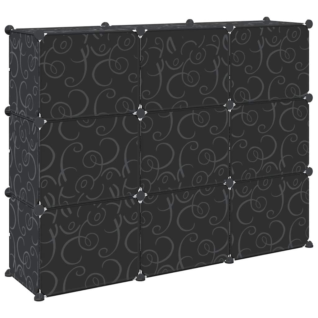 Mangloder Regalsystem mit 9 Würfeln und Türen Schwarz aus Polypropylen, 124,5 x 31,5 x 93 cm, platzsparend, stapelbar, geschlossener Stauraum für Flur, Diele, Schlafzimmer, Schuhregal und Aufbewahrung