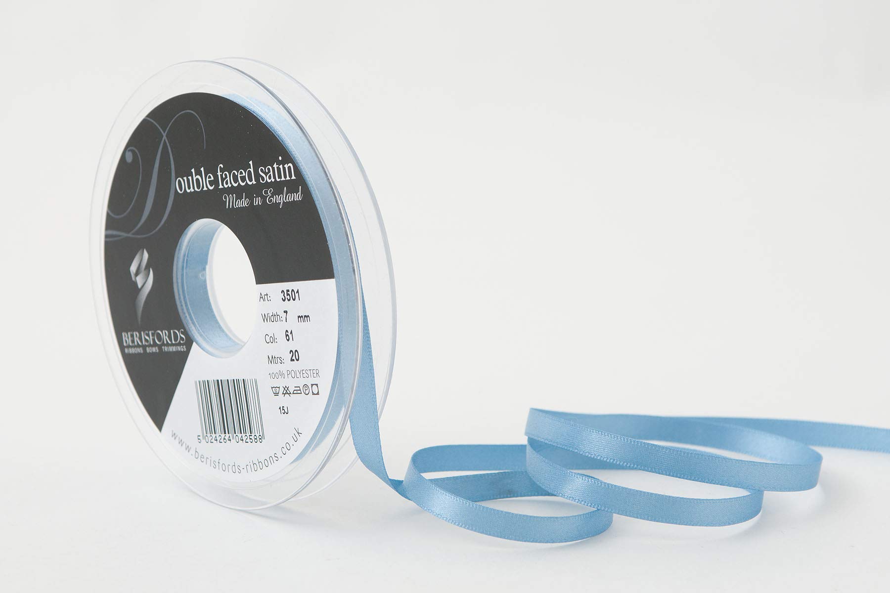 Berisfords Double FACE Poly Satin Ribbon, Dusky Blue, 7 mm