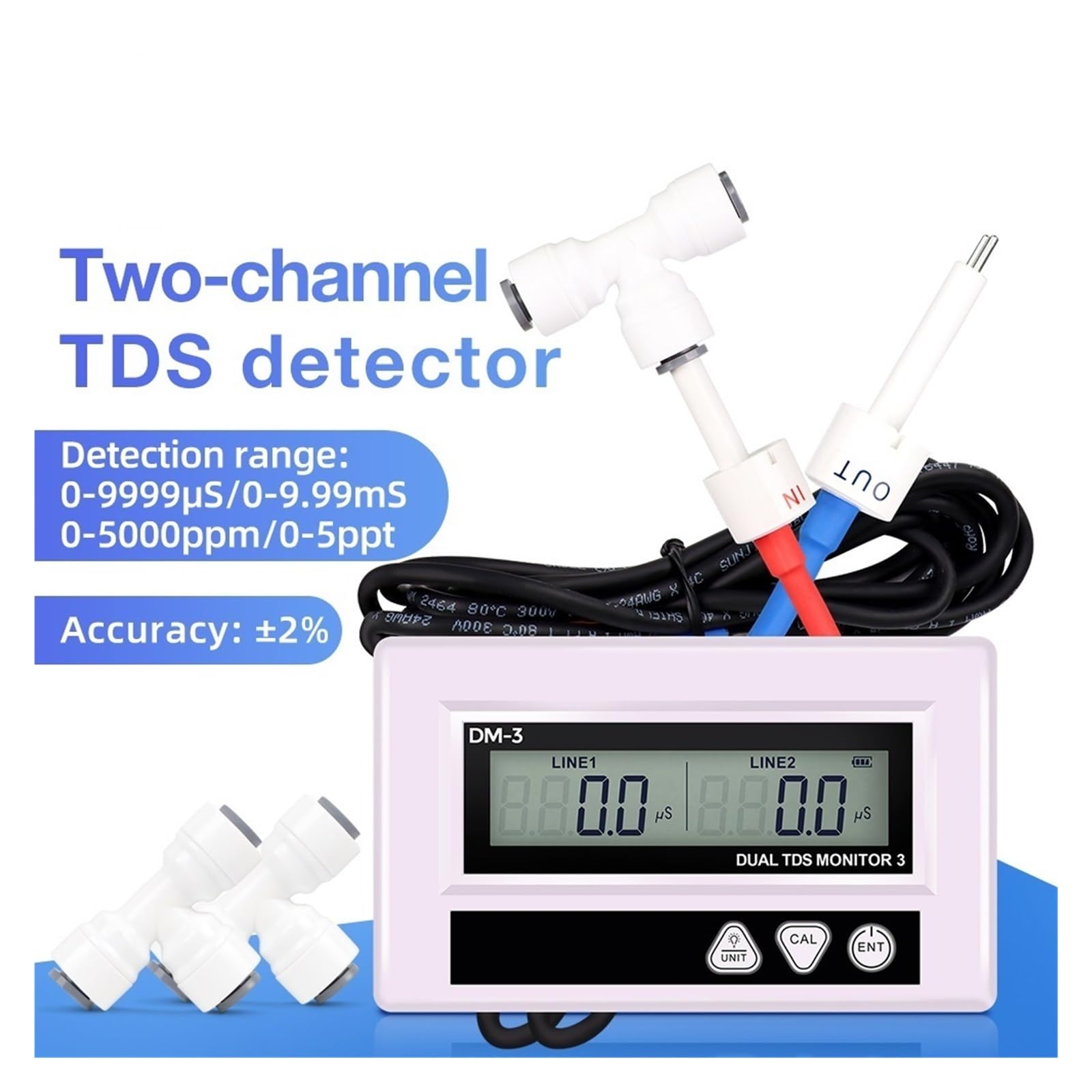 Medidor de agua TDS EC, sonda dual, Detector en línea, entrada/salida, Monitor Digital calidad del,Alta precisión