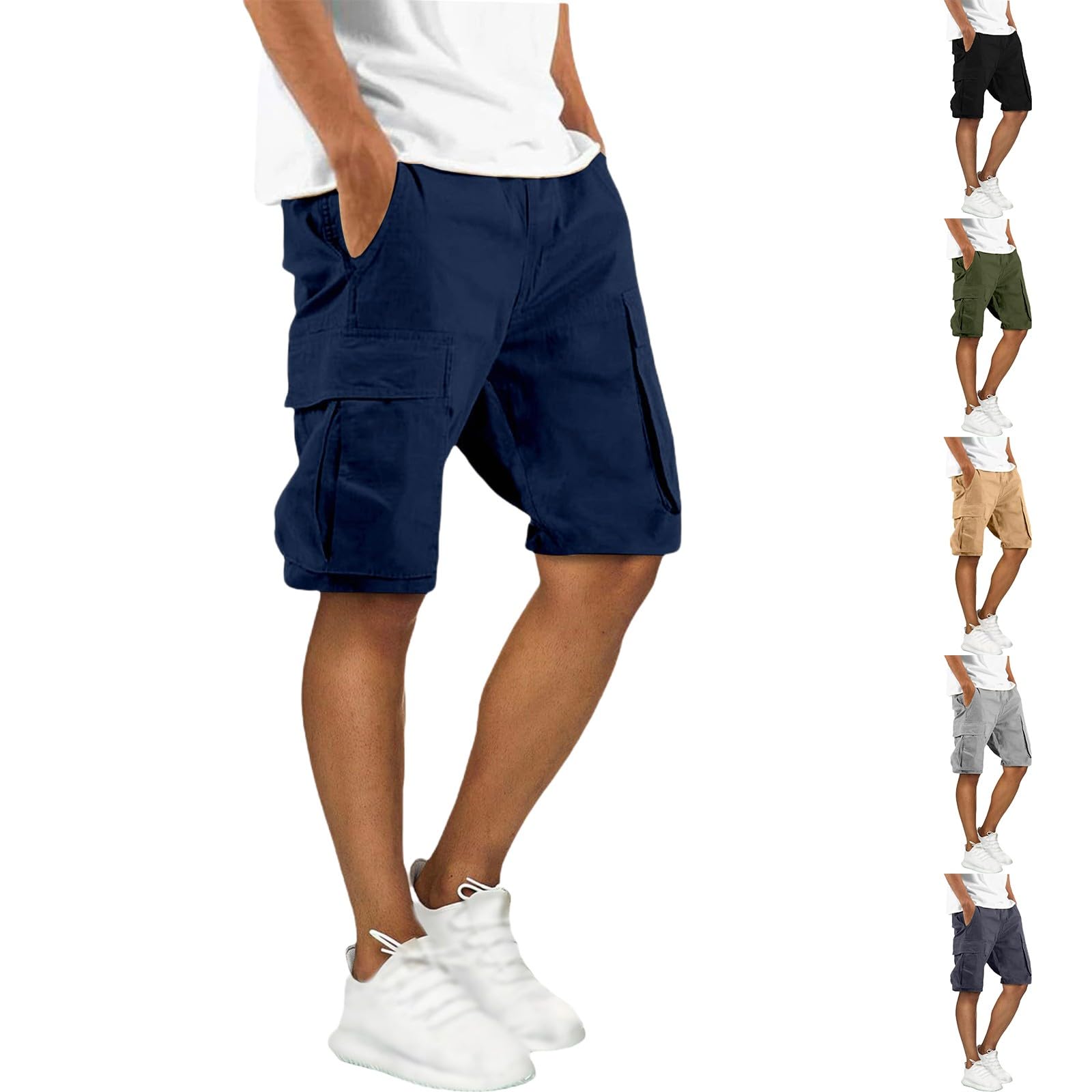 Mens Cargo Shorts Combat Casual Work Shorts with Multi Pocket Outdoor Workout Hiking-Chino Short for Men UK for Beach Holiday Yoga Gym Combat Short Daily Chino Men Stretch Walking Trousers Navy