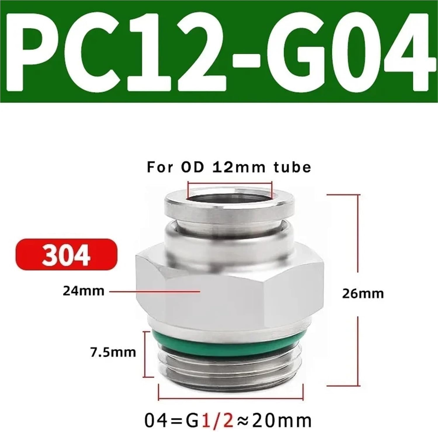 10PCS 304 Stainless Steel Tracheal Quick Coupling Plug Pneumatic G Thread Straight-Through PC-G Connector(Pc10-g04,10 PCS)