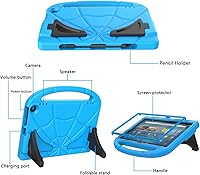 Vista 6 de Funda para tablet Yaxa Fire Max 11 para niños (13ª generación, versión 2023), ligera, a prueba de golpes, con asa y soporte para tablet Kindle Azul