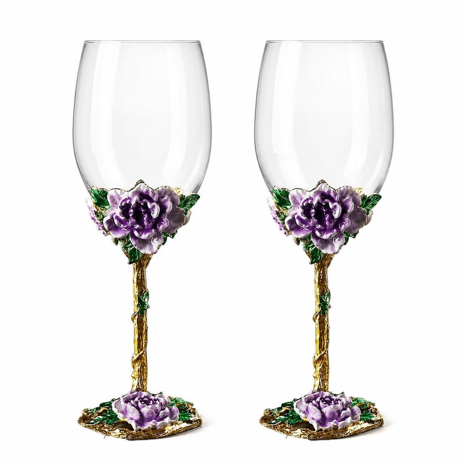 XUDREZ Painted Enamel Flower Lead-Free Wine Glasses 320ml Red White Crystal