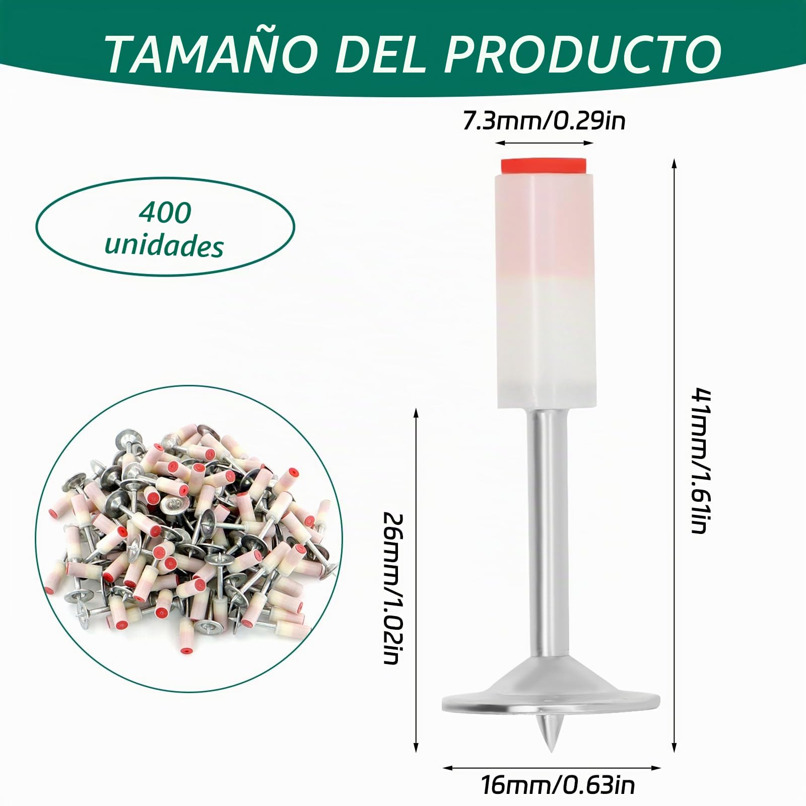 400 piezas de clavos para pistola de clavos, clavos redondos de 7,3 mm, adecuados para fijación, instalación y reparación de techos y paredes