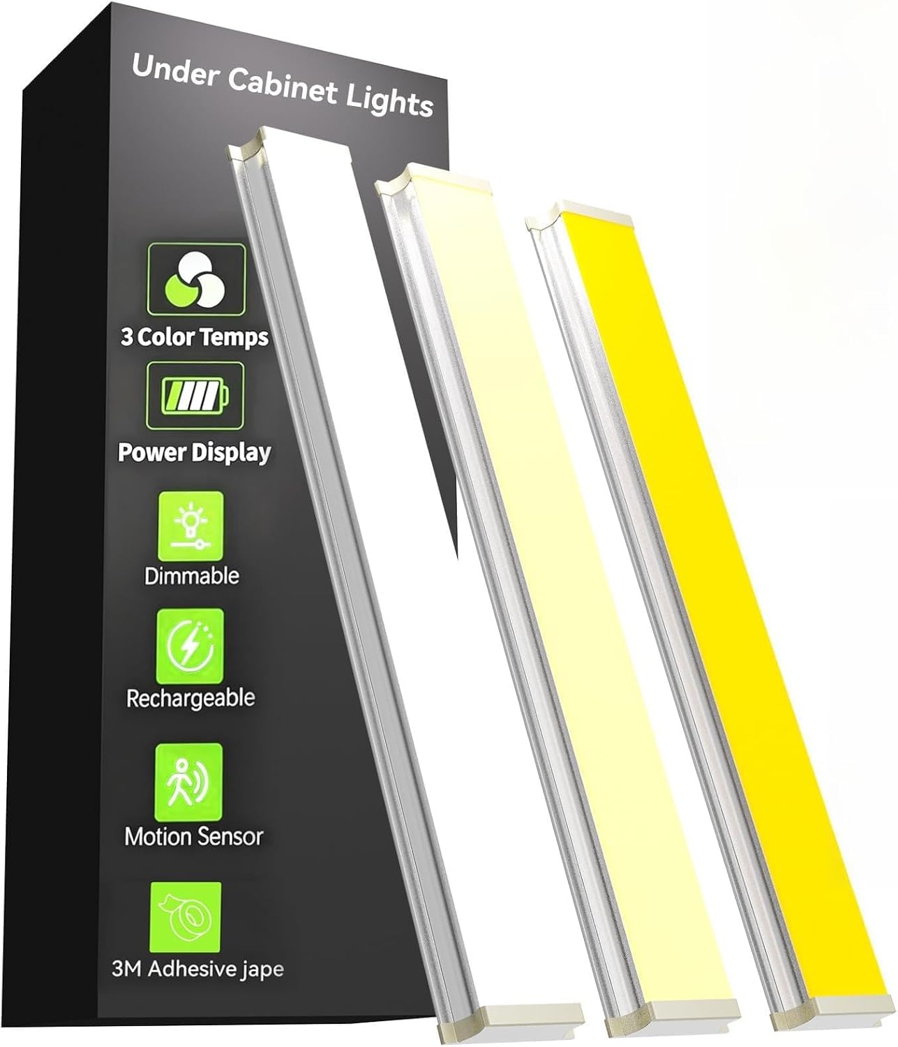 Under Cabinet Lighting,12inch,3 Pack Rechargeable Motion Sensor Light,5 Levels Dimmable Closet Light, Ultra Thin Under Counter Lights for Stairs,Fridge,Cabinet,Bed,Washroom,Kitchen Decor 2700K-6000K 12 Inch 3 Pack