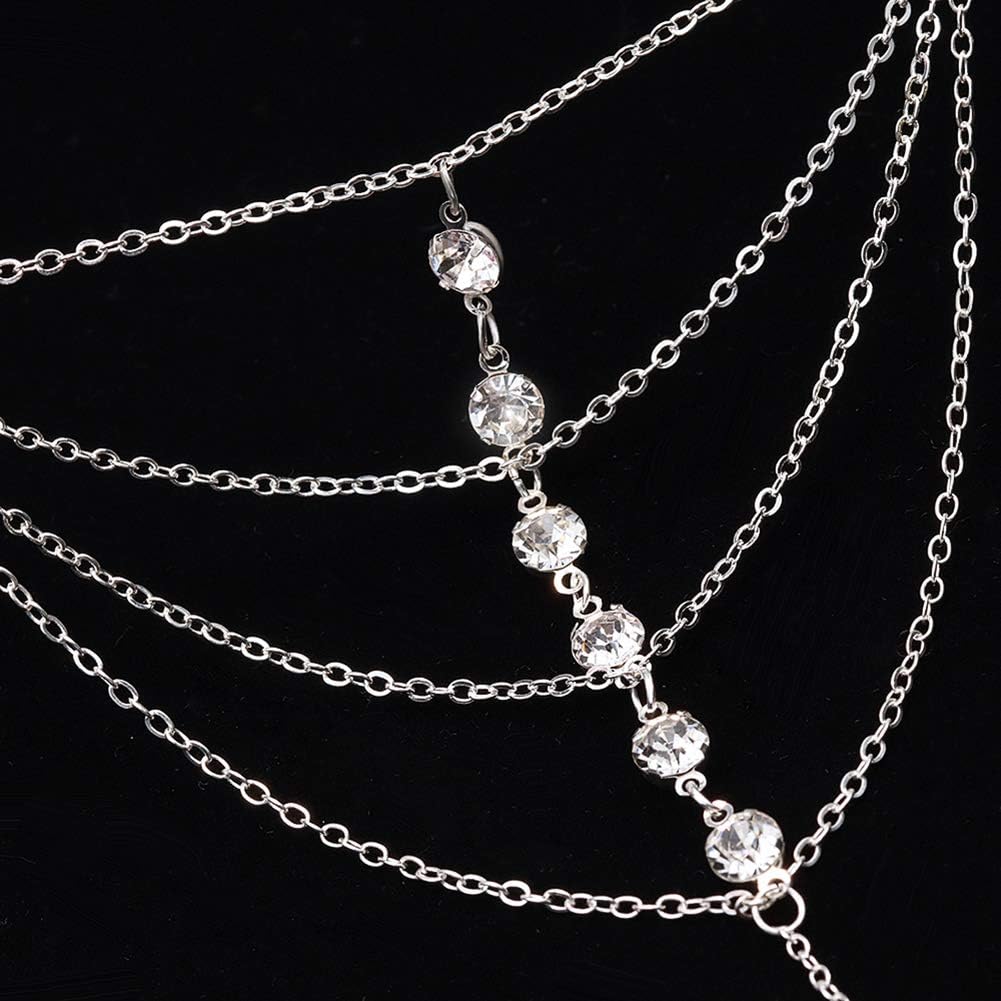 Suyi Finger Ring Bracelet Hand Harness Chain Bracelet Rhinestone Gifts for Women image 4
