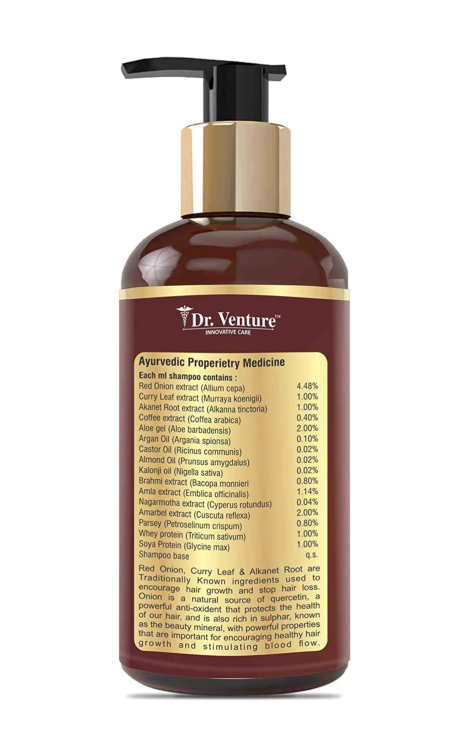 Dr. Venture Red Onion Shampoo With Red Onion Black Seed Oil Extract For Hair Growth, Hair Strengthening, Hairfall And Dandruff Control, No Paraben No Silicone No Sulphate No Colour 300 ml pack of 1 3