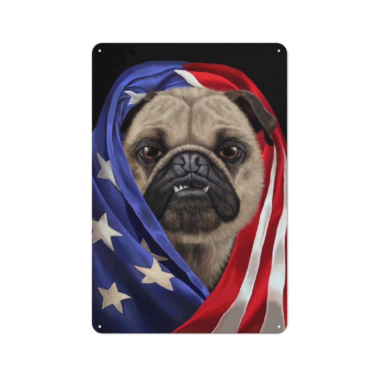 Junmoney Pug Dog Usa Patriot Rustic Tin Wall Plaque 30X20cm For Studio Or Craft Room, For Garage, Workshop And Man Cave Decoration