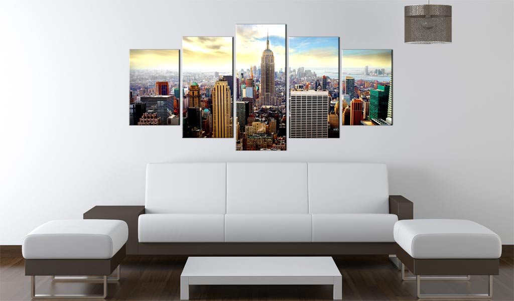artgeist Acoustic Canvas Wall Art New York 90x45 in - 5pcs Picture with Acoustic Foam Sound Print Artwork Room Acoustics Soundproofing 030211-62