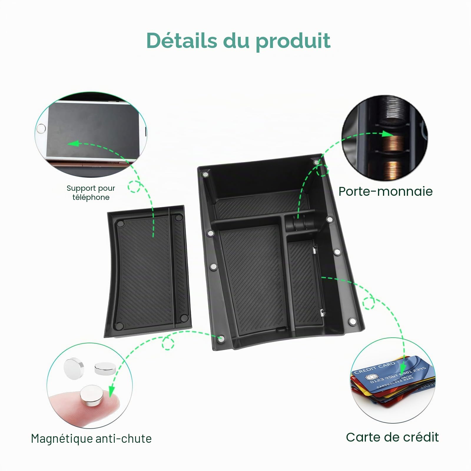 GAFAT Compatible avec Kia EV3 GT Line 2025 2026 Organiseur Console Centrale, Étagère Supérieure avec Rails Coulissants, EV3 2025 Étagères de Rangement Sous la Console Centrale avec Tapis