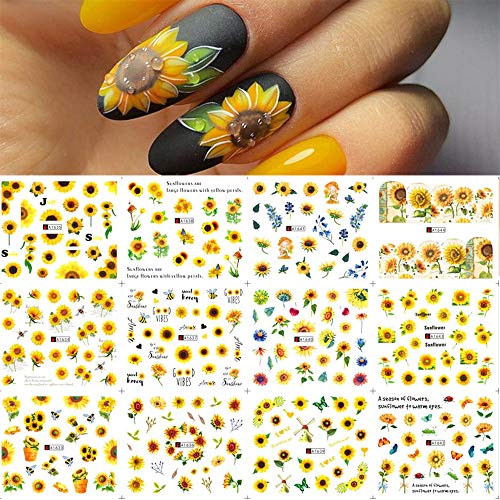 Sunflower Nail Art Stickers Summer Spring Nail Decals 12Sheets Water Transfer Nail Stickers For Women Small Daisy Sunflower Design Nail Art Supplies For Women Acrylic Nail Art Diy Decorations #TOP6