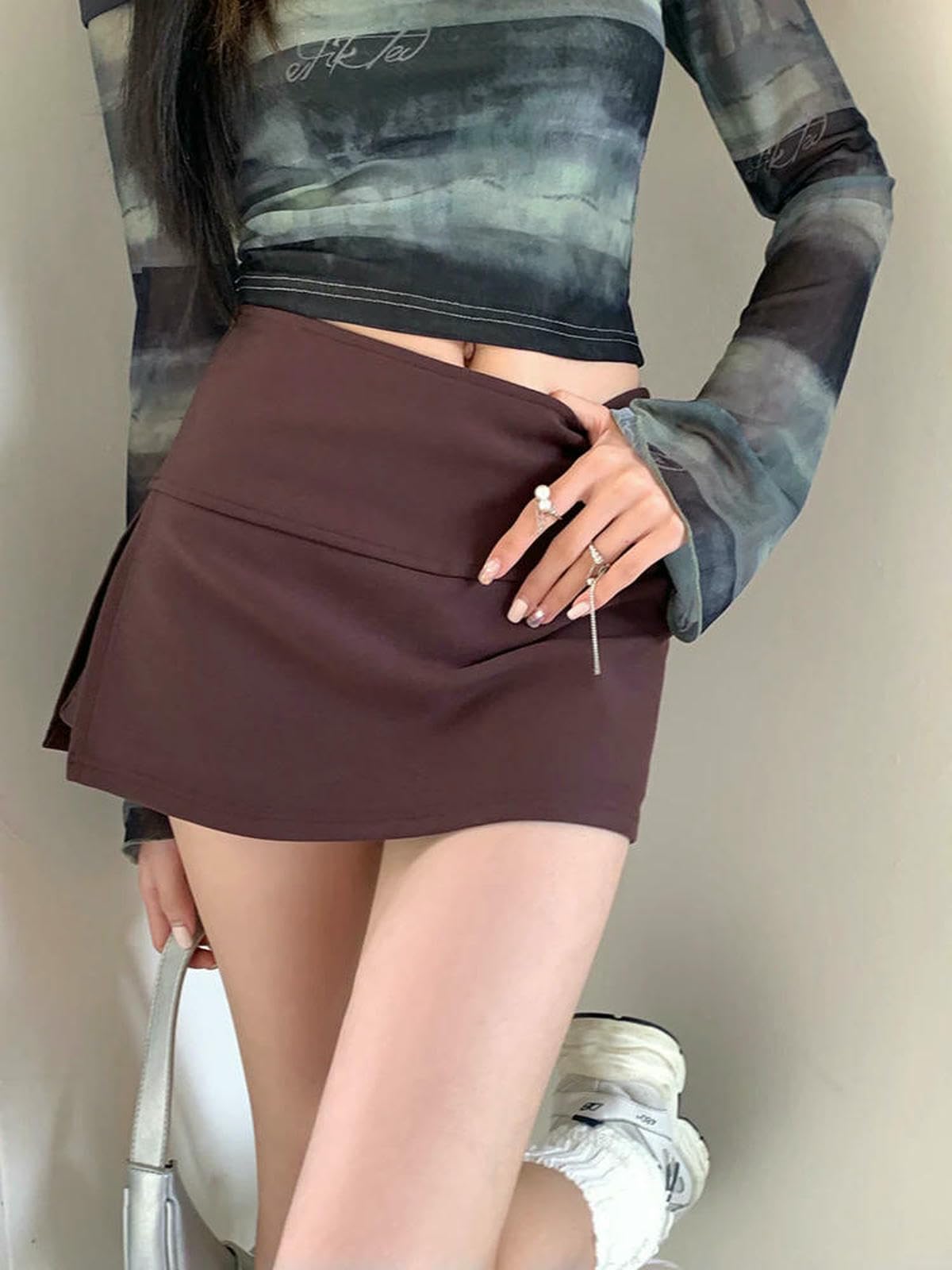 Rock Damen A-Linie Mini Rock Frauen Low-Taille Seite Split Sportrock Mode Slim Bodycon Kurze Röcke Jogger-braun-XL
