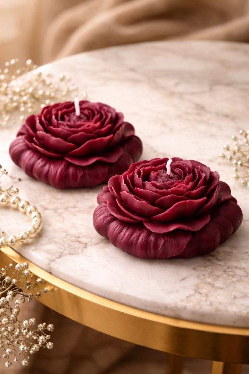 Glow Getter Handmade Peony Flower Candle with Realistic Petals, Elegant Design, Long-Lasting Burn, Perfect for Home Décor, Gifting,Table Decoration, Aromatherapy Use (Marroon+Marroon, Medium)-image-30