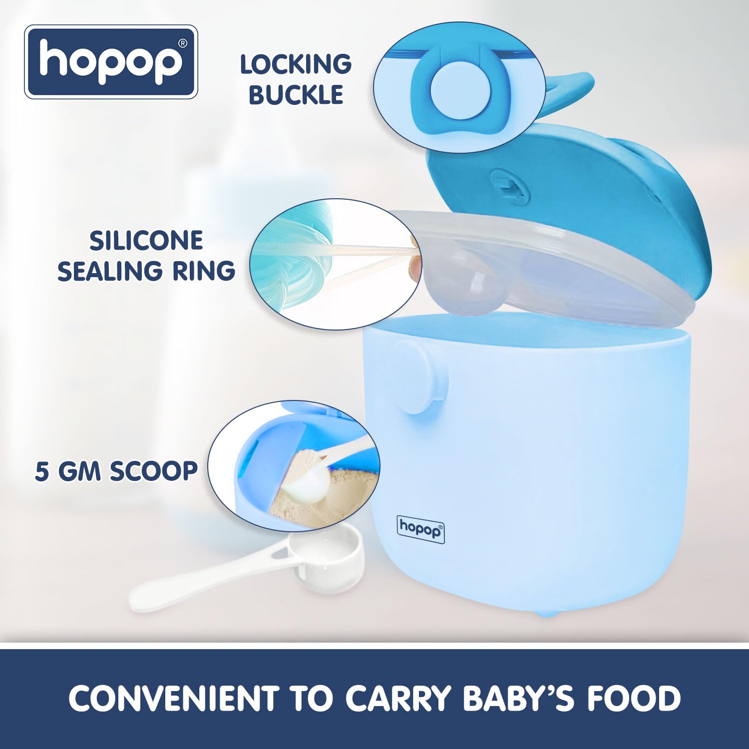 Hopop Baby Milk Powder Container|Multi-Functional Food Storage Container|First Feed Box With Scoop Spoon|Bpa Free|210 Gm|Blue,1 Count 2