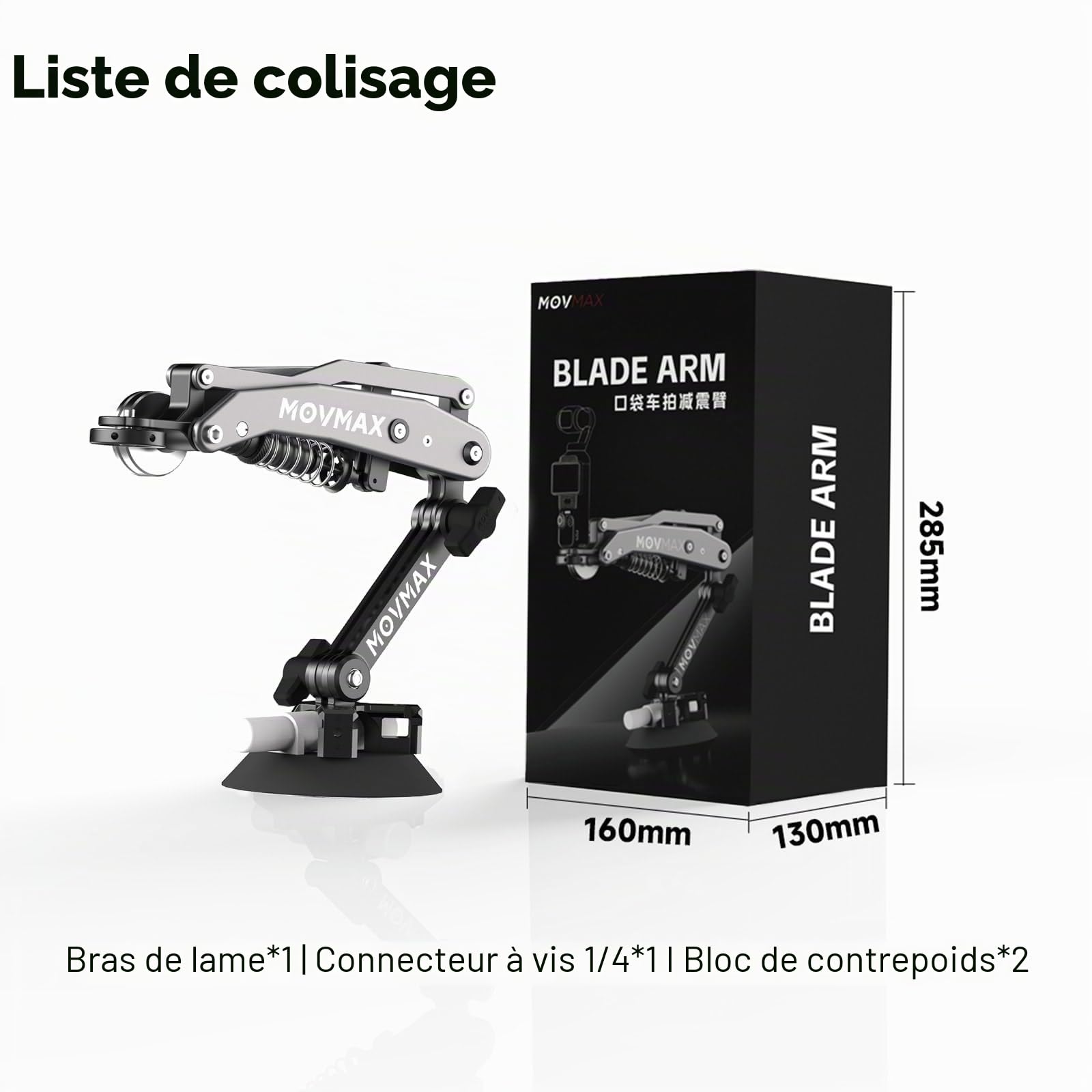 Vaxis Global Movmax Bras de Lame pour DJI Pocket 3, Insta 360 et GoPro Hero 12 avec Technologie N2 Arm