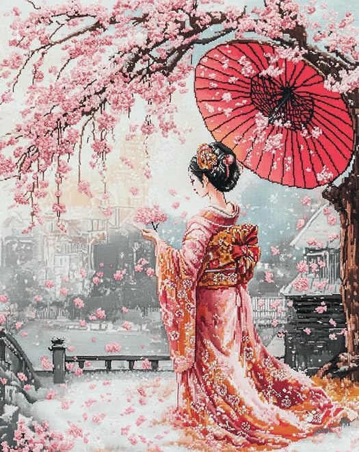 Kit Punto De Cruz Con Hilos Y Tel Impresa Hermosa Mujer Japonesa 40X50Cm Cuadros En Bordar Punto De Cruz Kit Bordado Completo Esquemas Cross Stitch Embroidery Para Principiantes Patrones Con