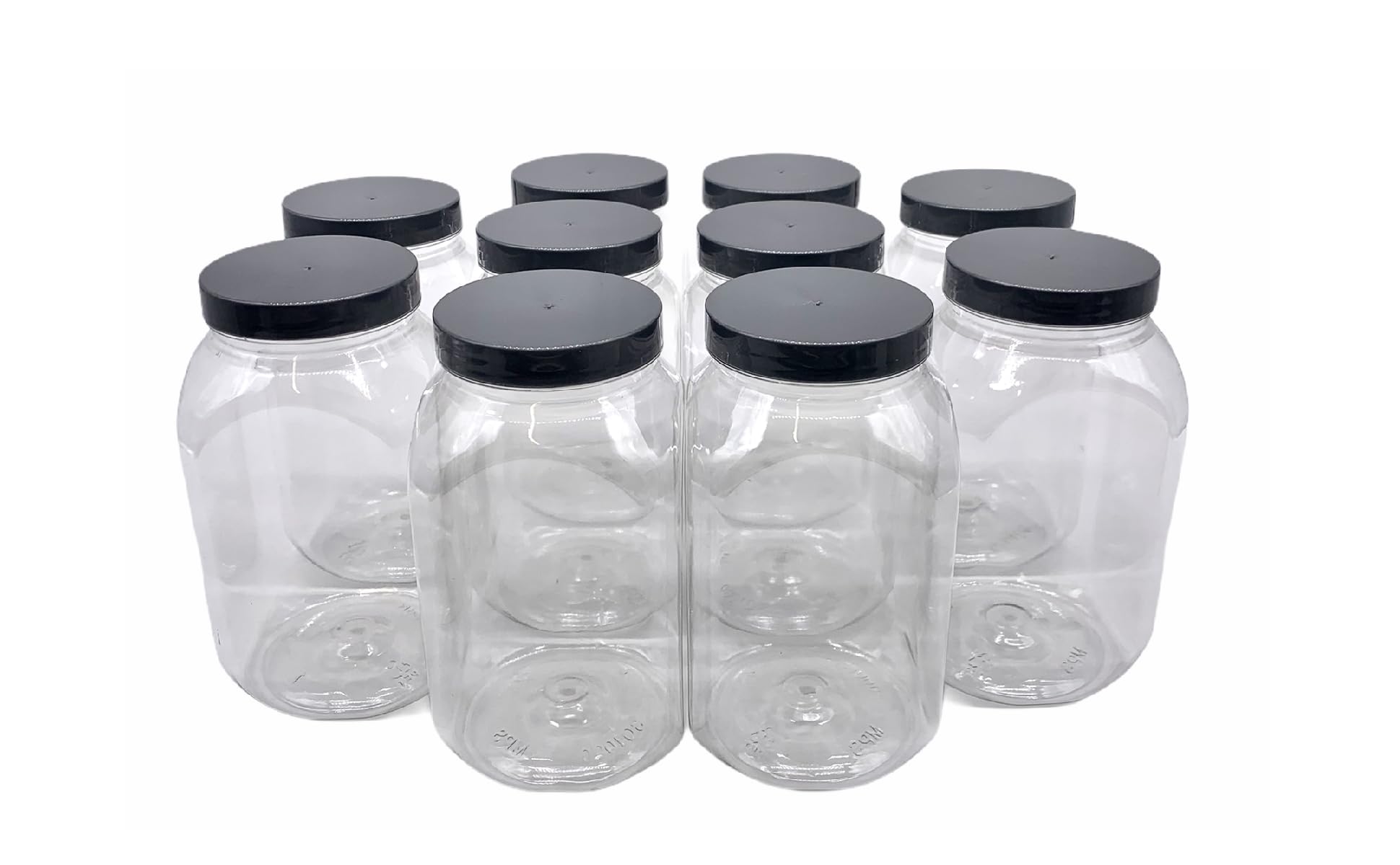 10 x 995ml Square Plastic Storage Jars Kitchen/Garage Organisation & Silver Lids
