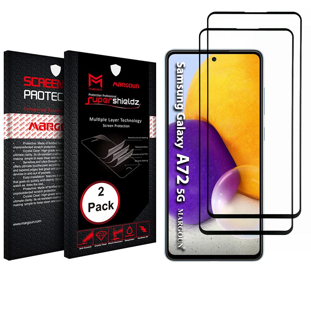 2 Pack for Samsung Galaxy A72 5G Screen Protector 6.7 inch (2021) Tempered Glass 9D, Touch Sensitive, Case Friendly, 9H Hardness for Samsung Galaxy A72 (4G and 5G) - Black Side