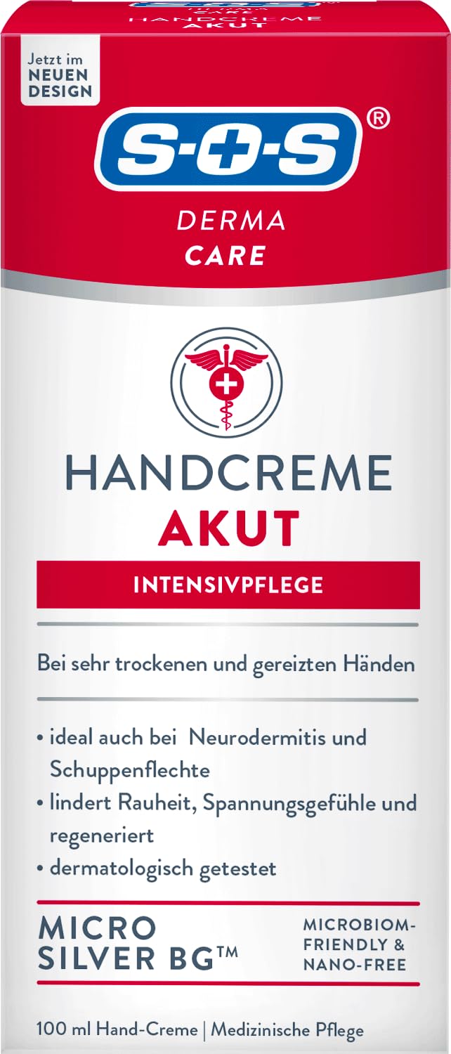 SOS Derma Care Handcreme Akut (100 ml) – Intensive Handpflege – geeignet für Neurodermitis & Schuppenflechte – lindert Rauheit & Spannungsgefühl - medizinische Handpflege - regeneriert die Haut