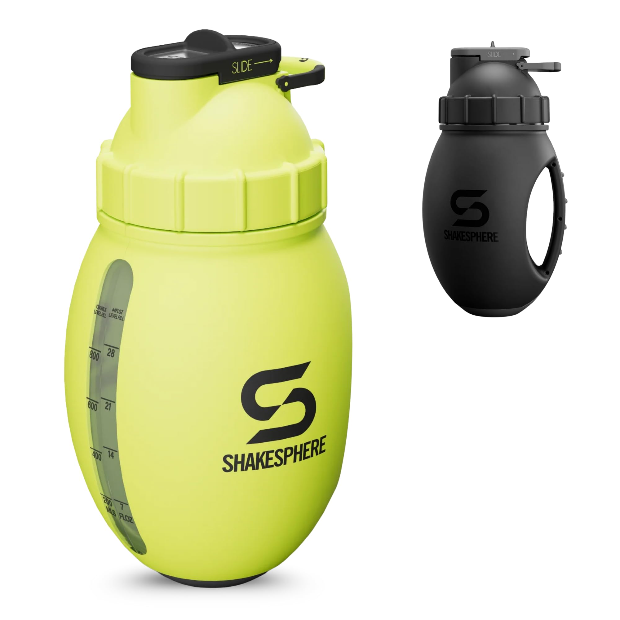SHAKESPHERE Shaker de protéines 1,3 l – Double paroi, bouteille de gym et mixeur, sans BPA, design durable avec poignée facile à saisir, base en silicone et fenêtre de visualisation transparente