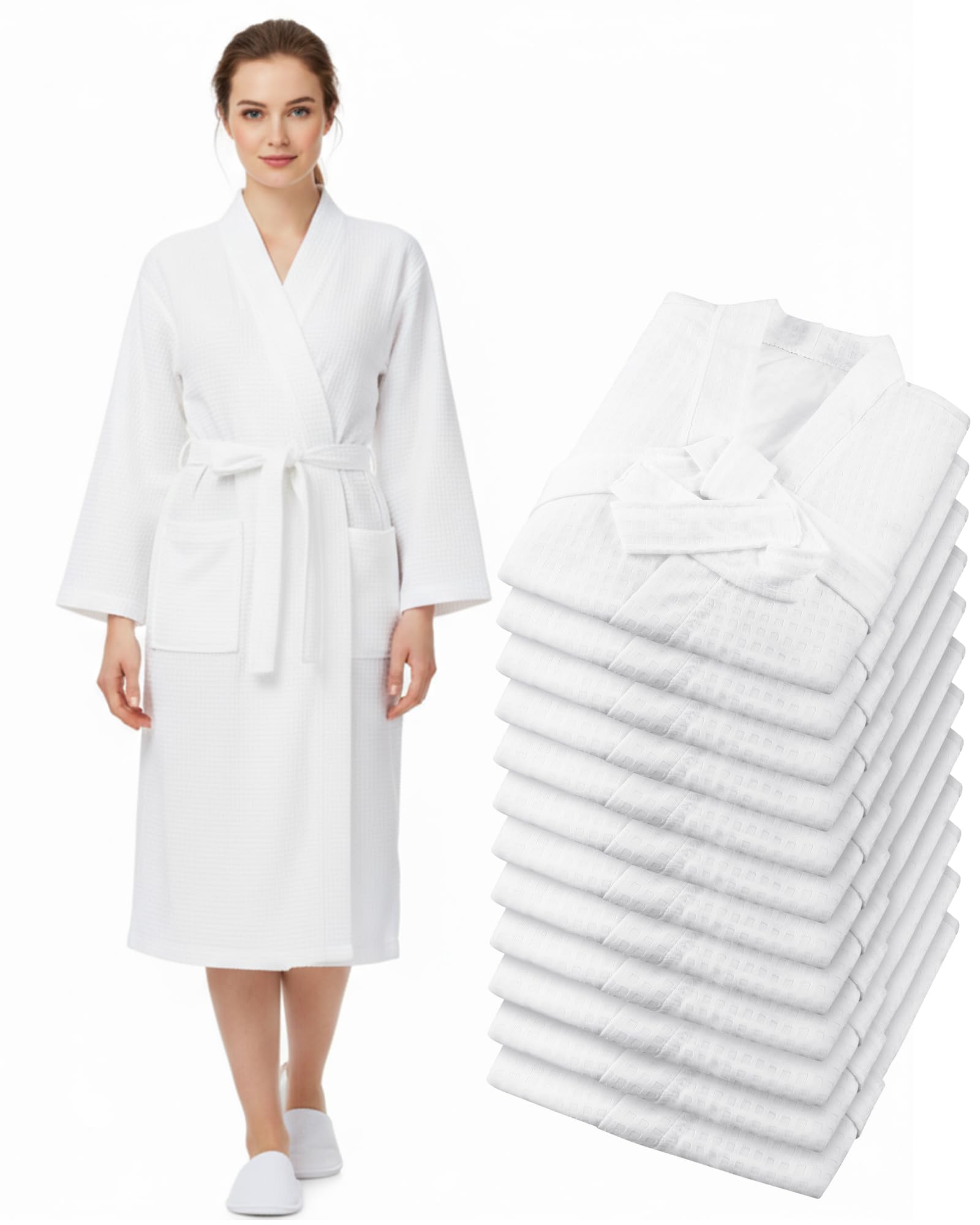 Panitay Womens Waffle Knit Robes Thin Spa Bath Robe Bulk Hotel Lightweight Commercial Soft for House Shower Party