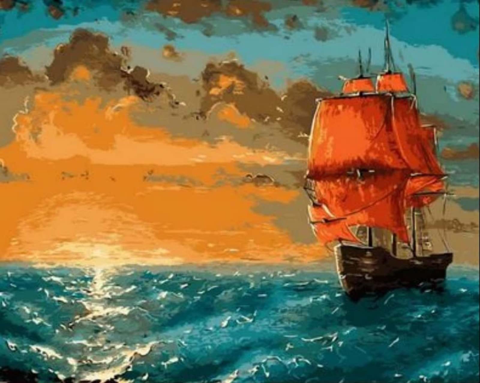 Kit Punto Croce Prestampato - Ricamo Barche A Vela Al Tramonto, 40x50 Cm, Per Principianti E Bambini - Foto 10