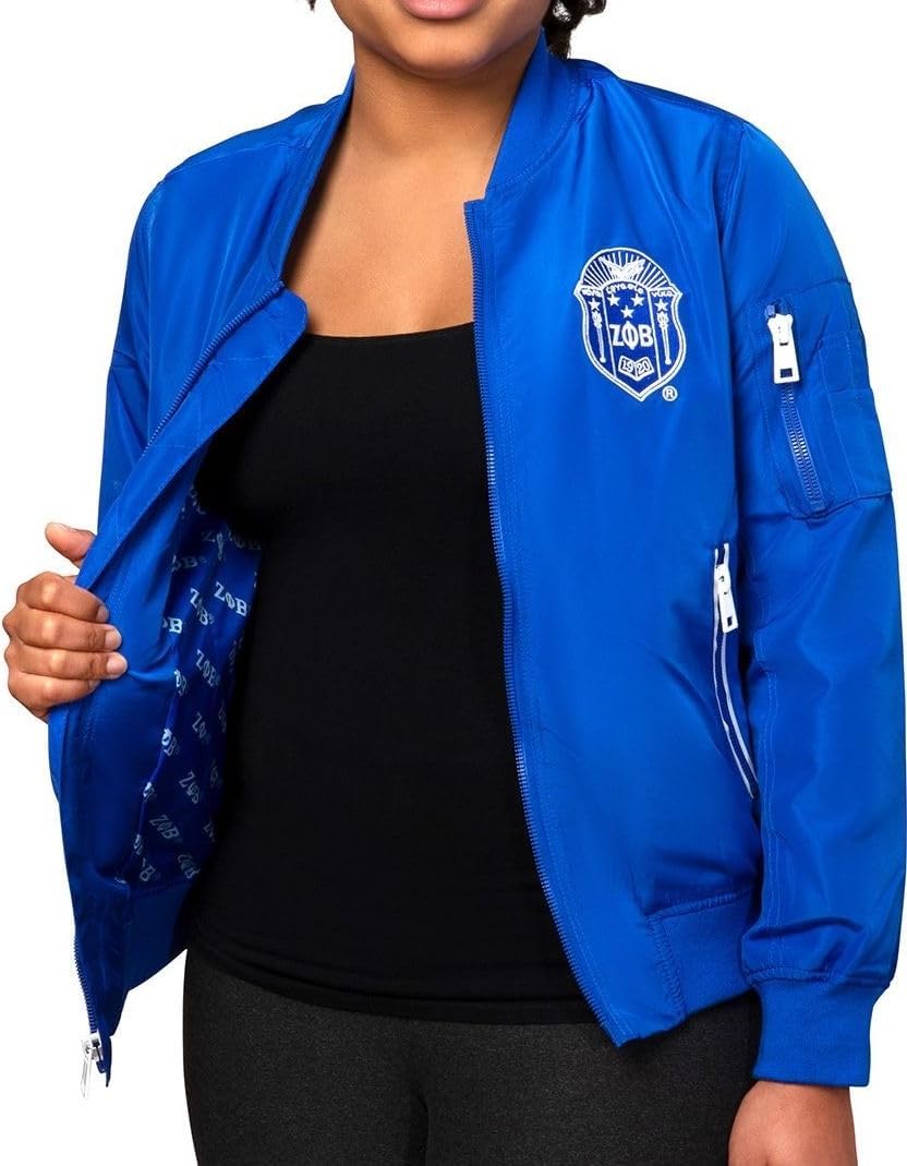 Zeta Phi/Φ Beta Satin Bomber Jacket [Blue] - ID#33192-18-207-0-0