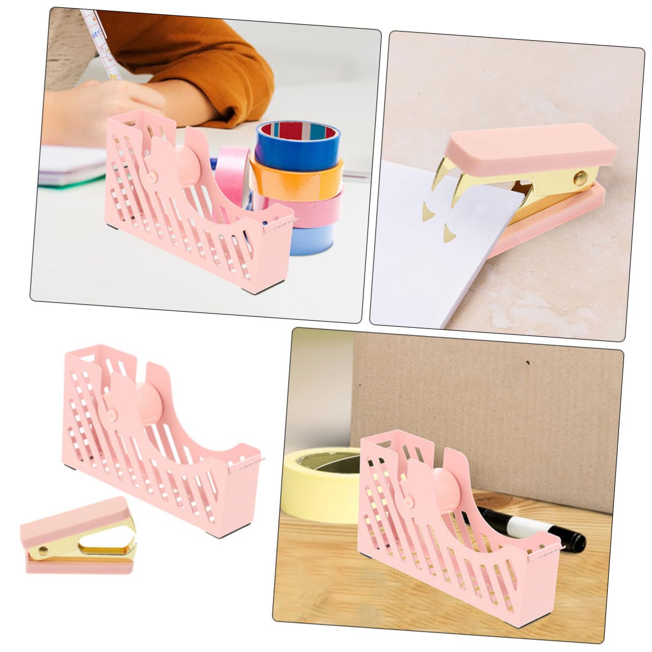 5 Set Dispenser per Nastro e Pinzatrice Scrivania Kit Completo con Rimuovi Punti Metallici per Ufficio e Casa Facile Usare e Trasportare