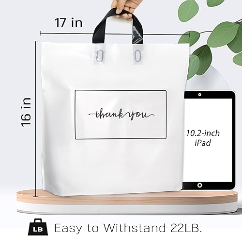 Miniatura 2 de Bolsas de mercancía SOSFKIM 50 unidades 17x16 pulgadas blancas Bolsas de agradecimiento para pequeñas empresas - Bolsas de plástico extra gruesas de