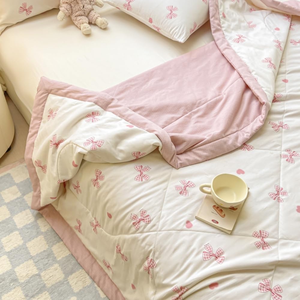 100% Cotone Trapuntino Copriletto Doppia Faccia Estivo Trapunta Leggera Fresco d'Estate Copriletto Trapuntato per Letto Singolo Letto Matrimoniale (Rosa Fiocco,150x200cm)