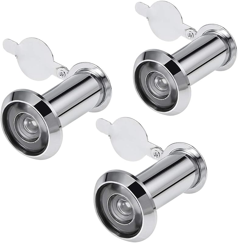 uxcell Door View, Solid Brass 220-degree Door Viewer Peephole with Cover for 1-1/2 to 2-1/4 Inch Thick Doors, Polished Chrome Finish, 3Pcs