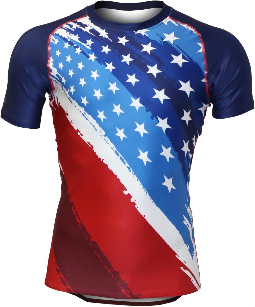 Matman USA The U.S.A. Pledge Unisex MMA Wrestling Short Sleeve Rash Guard Compression Shirt (US, Alpha, 4X-Small, Regular, Regular, Multicolor)