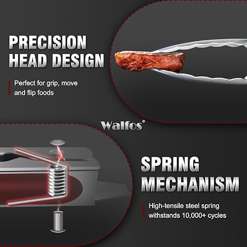 Miniatura 5 de Walfos Pinzas de cocina de acero inoxidable  Pinzas de metal de bloqueo resistentes de 7, 9 y 12 pulgadas para cocinar, asar a la parrilla, juego de