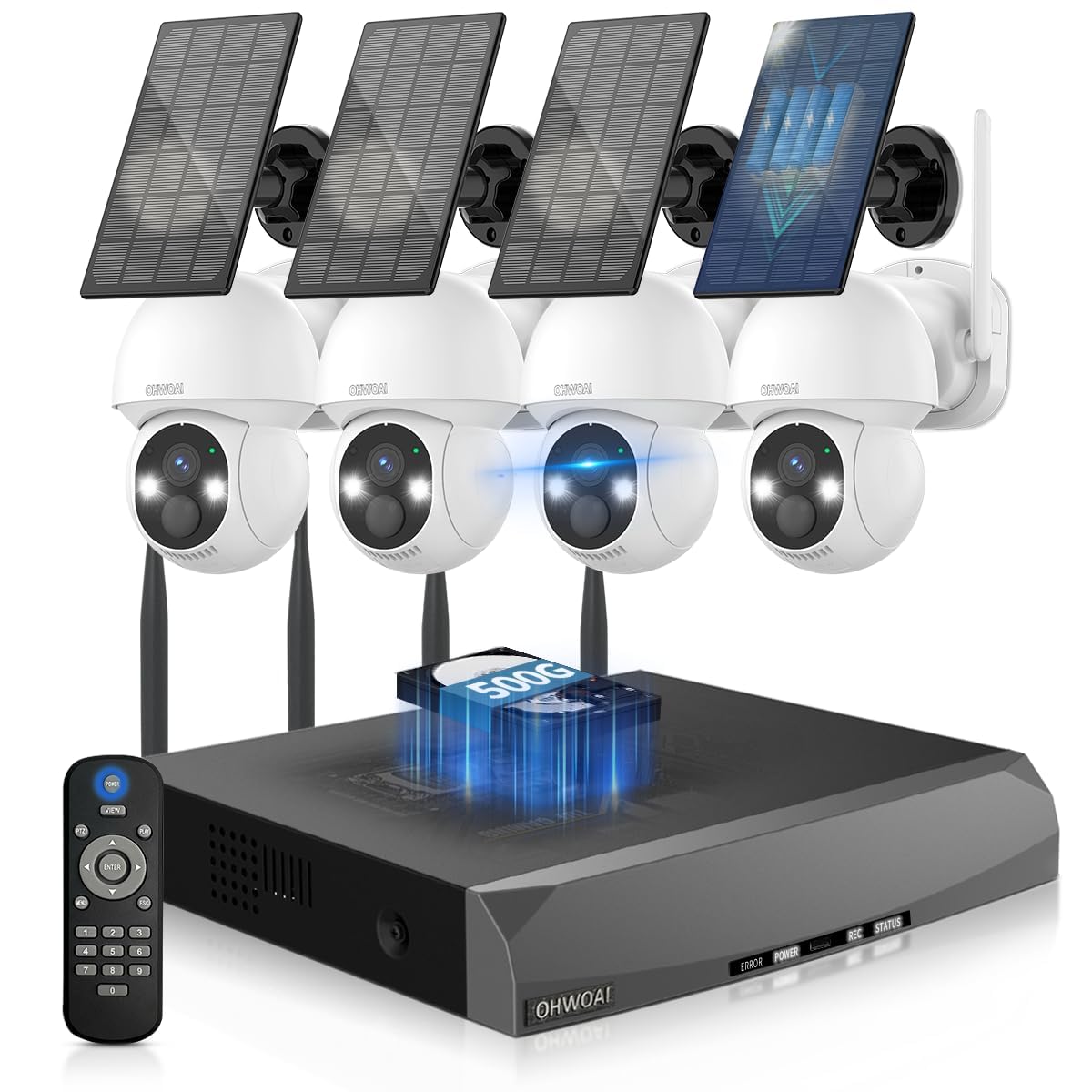 《100% Solar Powered》4MP Outdoor Wireless PTZ Camera System, Solar Powered Battery Cameras Systems, Home Video Surveillance DVR Kits