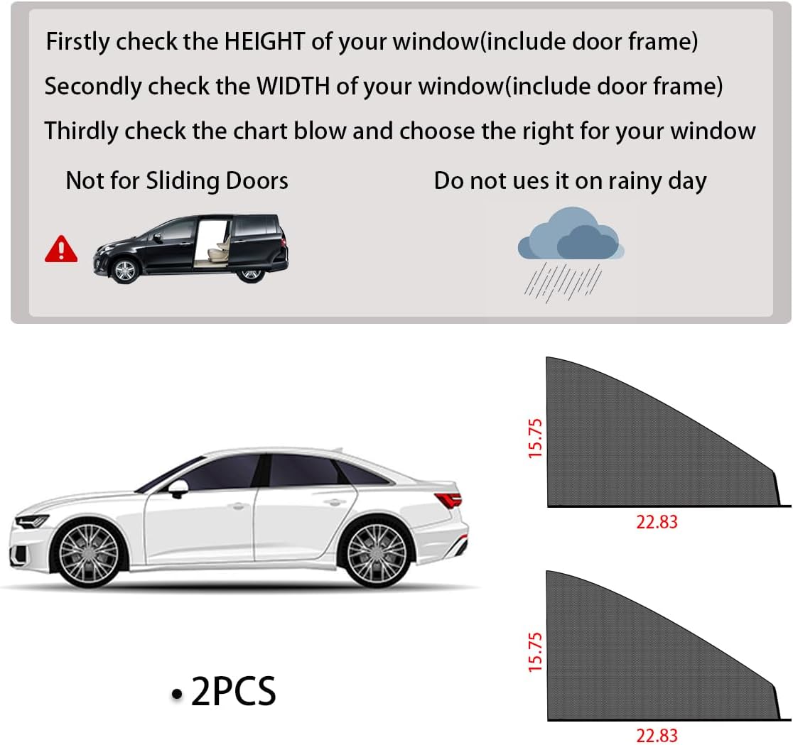 Ziciner Car Window Shade, 2 Pcs Auto Side Front Window Sun Shades, Heat Block and UV Rays Protection, Breathable Mesh Privacy Protection Curtain, Universal Fit Most Car (Car Front Seat 2Pcs 16"×23")