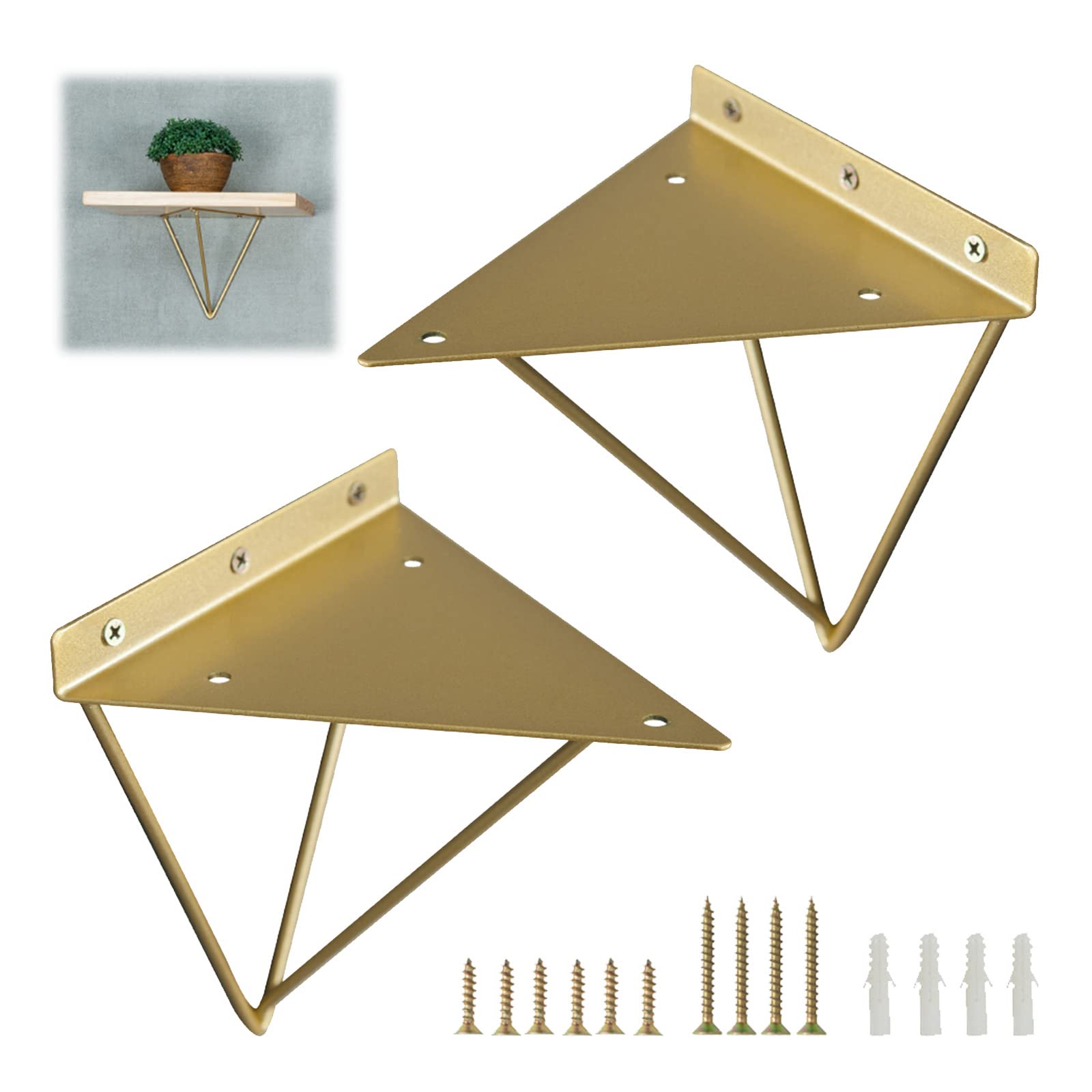Pxzybd Gold 2 Pcs Shelf Brackets, Wall-Mounted Floating Shelf Supports, Hairpin Heavy Duty Metal Shelving Brackets, Brackets For Shelves Decorative, With Mounting Screws,-16Cm(6.3In)