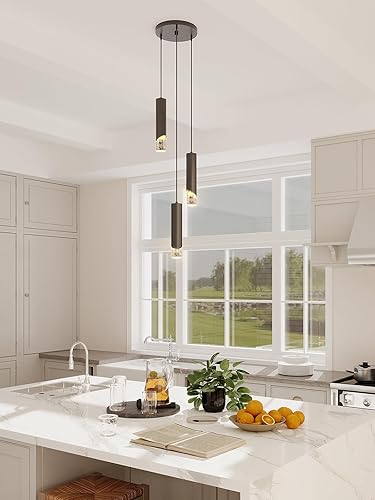 Miniatura 3 de Amico Luces colgantes modernas, 3 luces colgantes de cristal para isla de cocina, lámpara colgante regulable con altura ajustable para cocina,