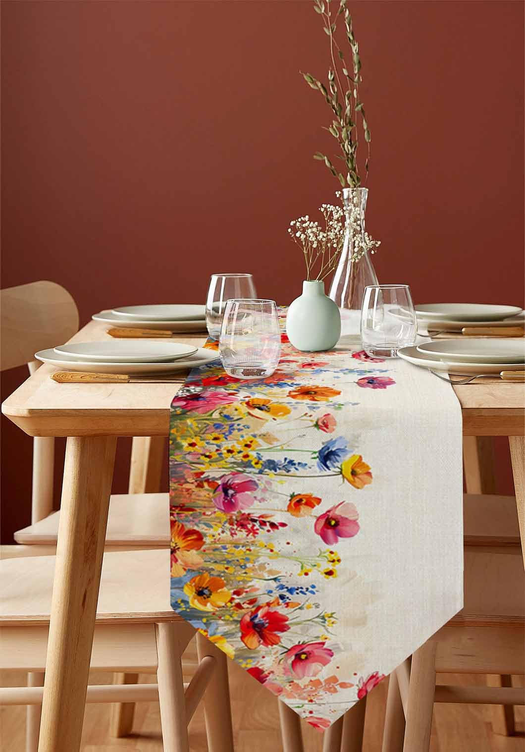 Runner Fiori e piante Foglie Decorazione for la casa Runner da tavolo for matrimoni Tovaglia cucina(46 x 183cm)