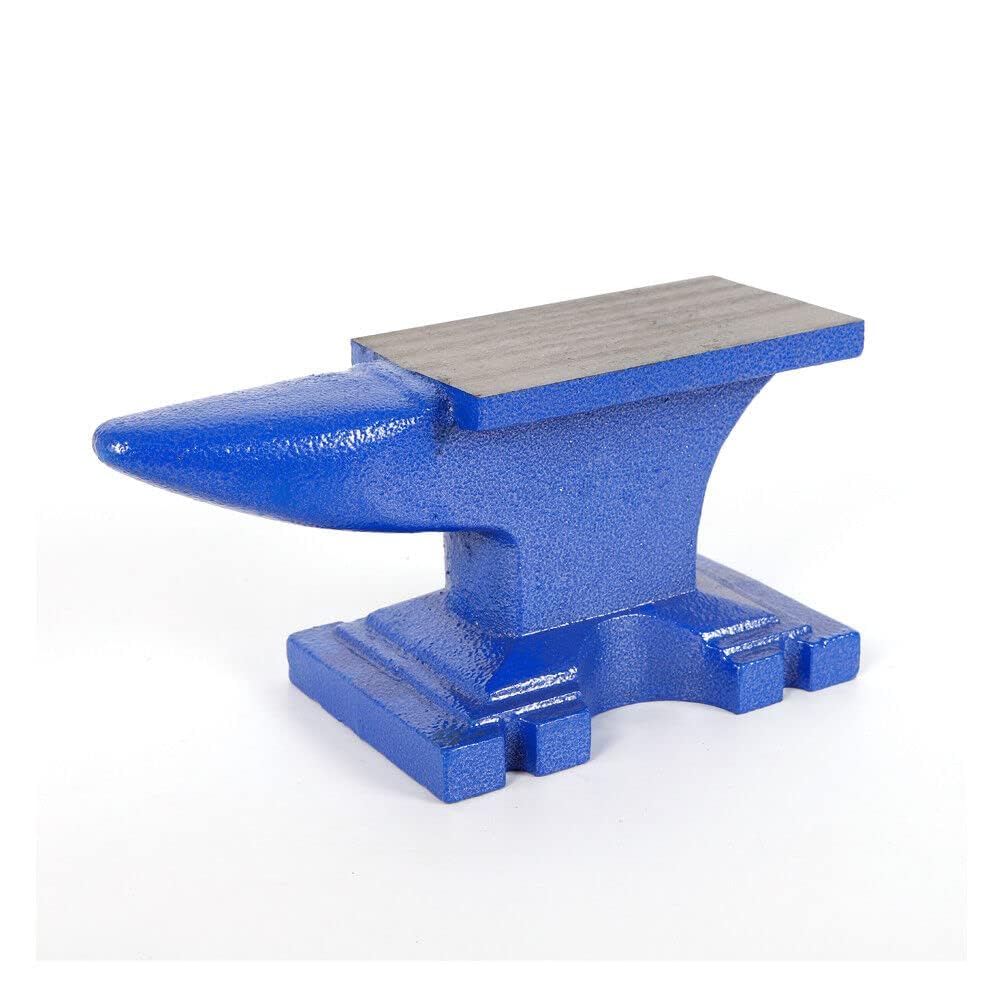 Amboss aus Gusseisen mit Hornform & 21.6x10cm Arbeitsfläche – Schwere Basis (23.75kg) für Metallbearbeitung, dunkelblau, gebrauchsfertig zur Bearbeitung von Gegenständen verwendet werden.