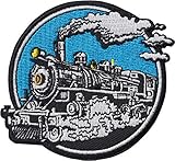 Steam Train on Blue - 3' Round Embroidered Iron on Patch