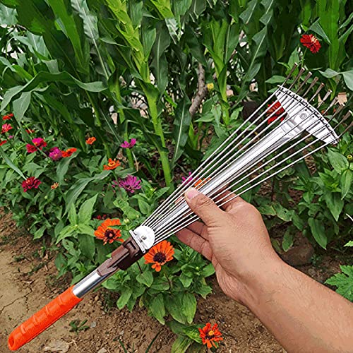 WJFLUCK garden rake Metal Rakes Garden Leaf Rake Adjustable Telescopic Folding Rake Retractable Leaf Rake Gardening Tool For Garden Yard Lawn - Image 3