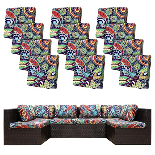 Image of 12 Pcs Stretch Patio Cushion Covers,Outdoor Couch Covers Replacement,Outdoor Couch & Sofa Slipcovers,for Patio Furniture Cushion Covers,Washable Reusable Furniture Protector (Rococo ,Cover Only)