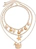 Charm Shell Necklace for Women Ocean Layered Summer Beach Jewelry Gold Plated Stackable Chain Boho Starfish & Pearl Gift
