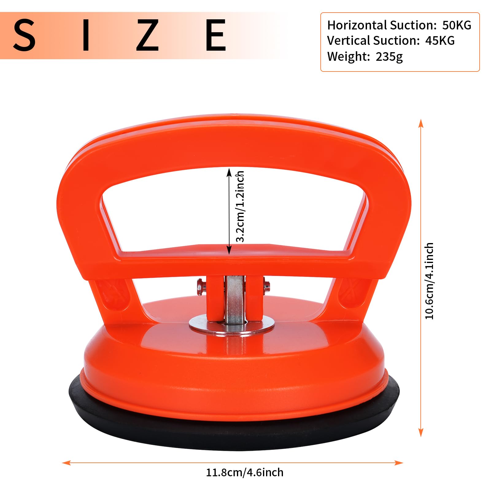Ventosas Elevación 50kg, Elevador de Vidrio Cristales Azulejos Espejos, Vacío Potencia Diámetro 11.8 cm Naranja